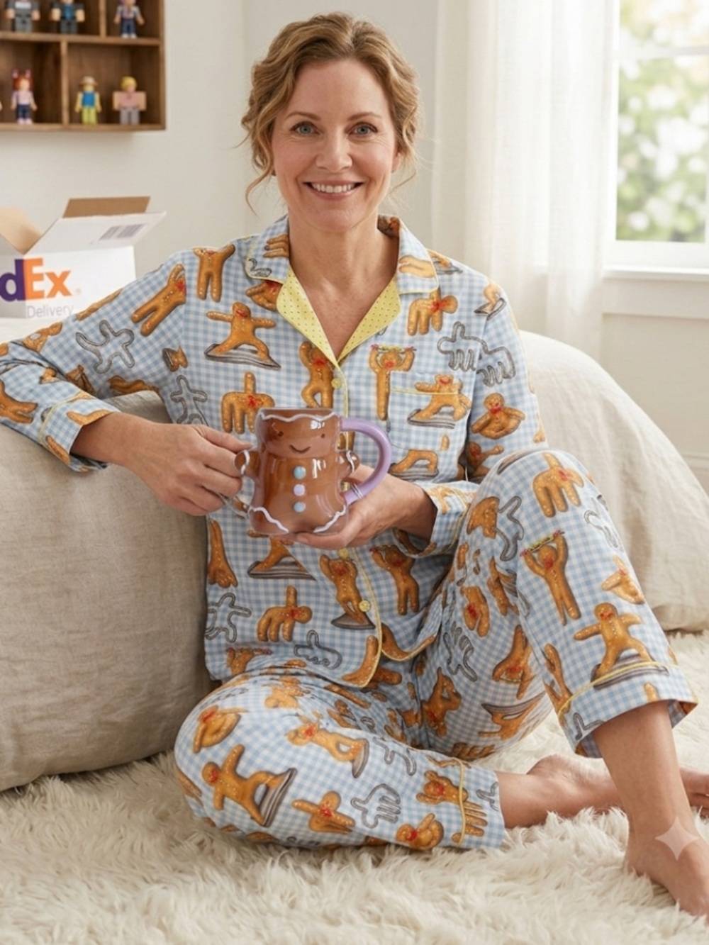 VERY RARE VTG Nick & Nora YOGA GINGERBREAD MAN Cotton Pajamas Medium Christmas